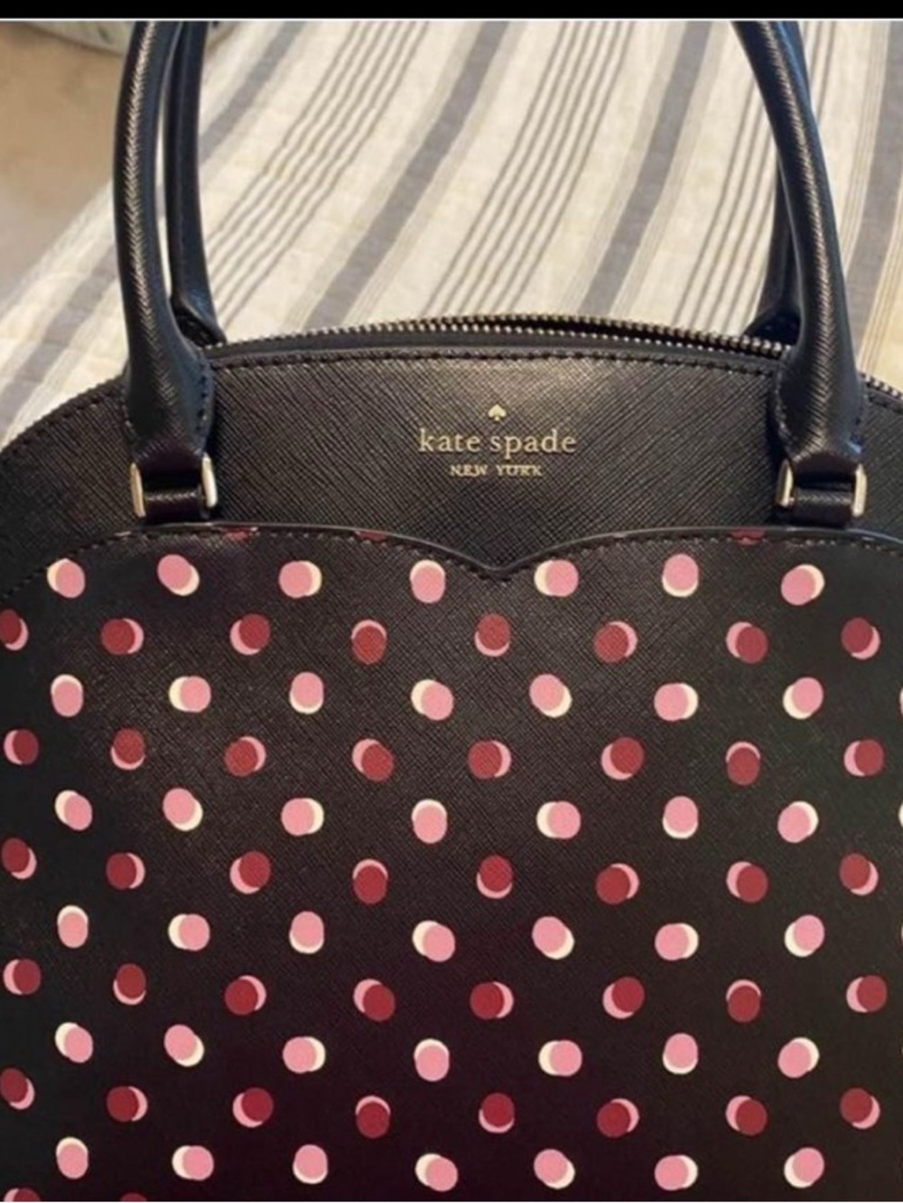 kate spade Black Satchel with Pink & Burgundy Polka Dots